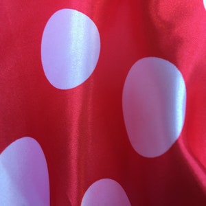 Lana 1.6&quot; WHITE Polka Dots on RED Polyester Light Weight Satin Fabric by the Yard - 10071