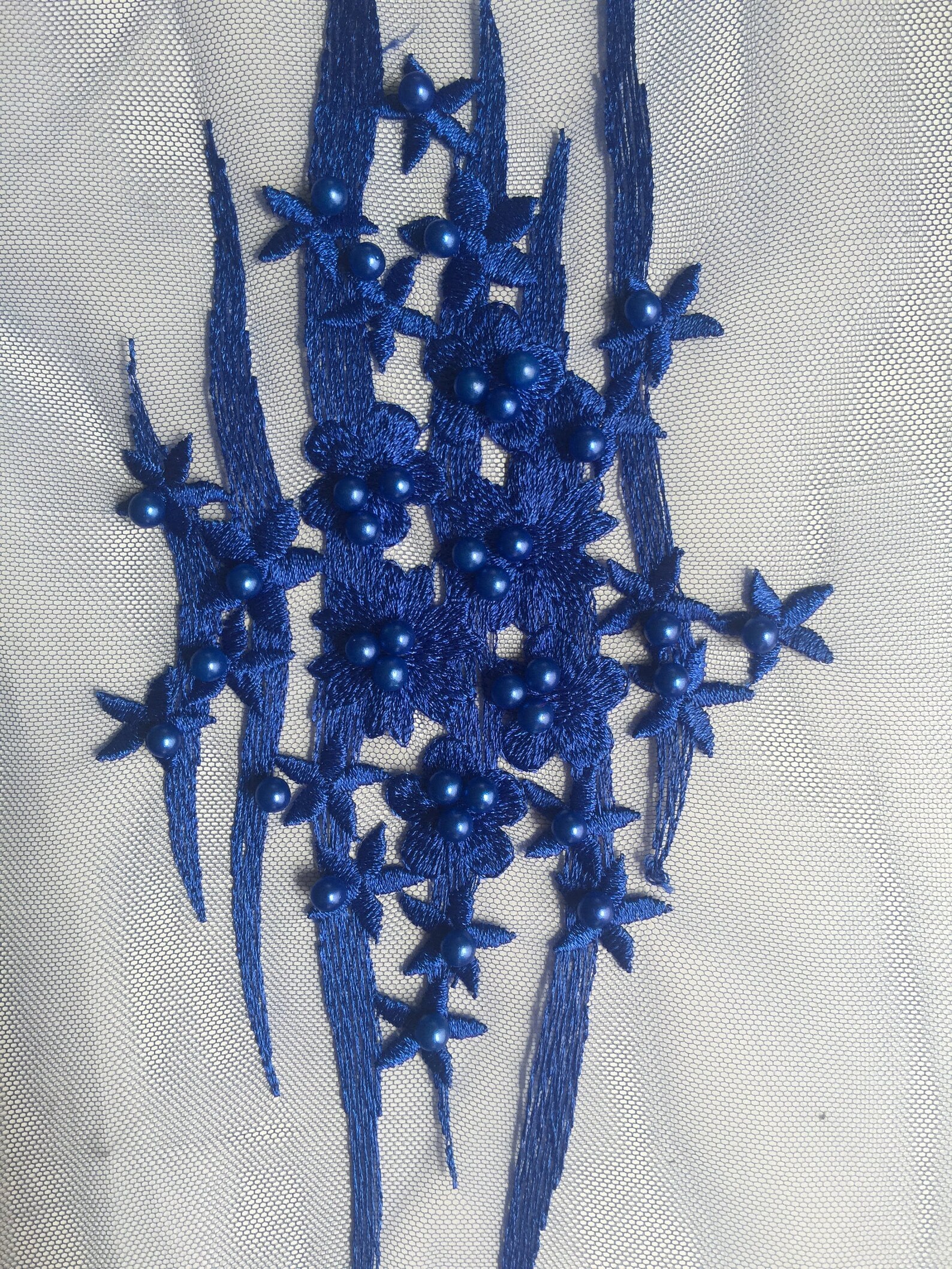 Kelsey ROYAL BLUE Floral Beaded Lace Embroidery on Mesh Fabric | Etsy
