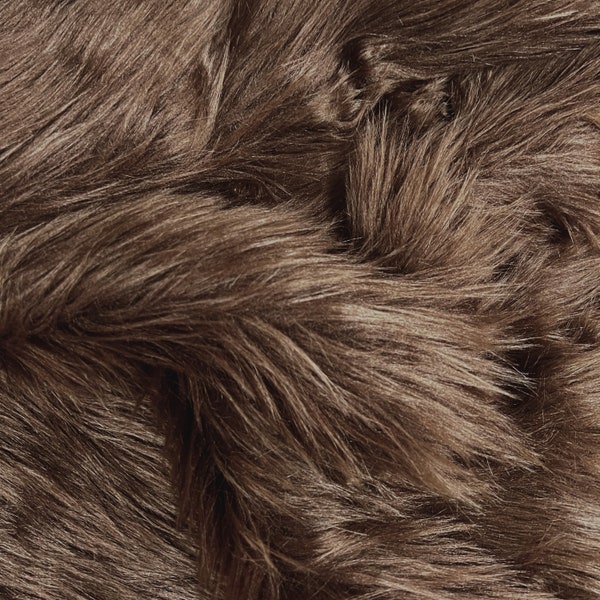 Eden BROWN Shaggy Long Pile Soft Faux Fur Fabric for Fursuit, Cosplay Costume, Photo Prop, Trim, Throw Pillow, Crafts