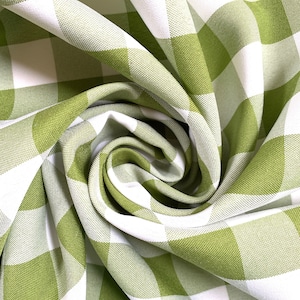 Camille APPLE GREEN 1&quot; Big Checkered Gingham Pattern Poly Poplin Fabric by the Yard - 10049