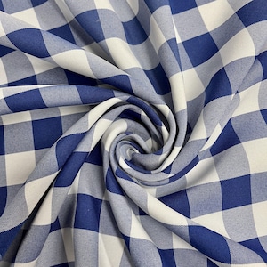 Camille ROYAL BLUE 1" Big Checkered Gingham Pattern Poly Poplin Fabric by the Yard - 10049