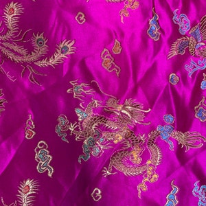 Hope FUCHSIA Dragon Brocade Chinese Satin Fabric by the Yard - 10040