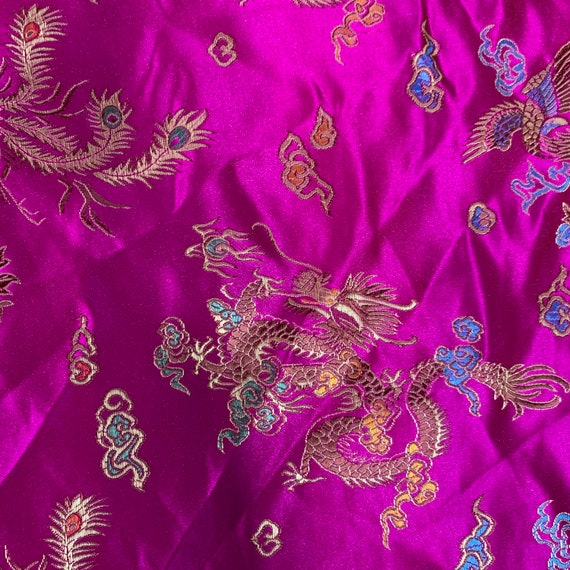Hope FUCHSIA Dragon Brocade Chinese Satin Fabric by the Yard