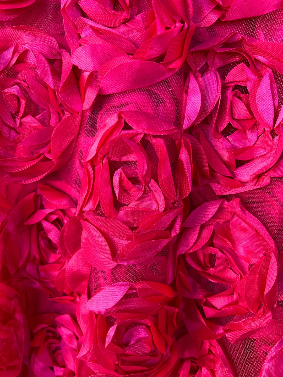 Maci HOT PINK 3D Floral Polyester Satin Rosette on Mesh Fabric Etsy