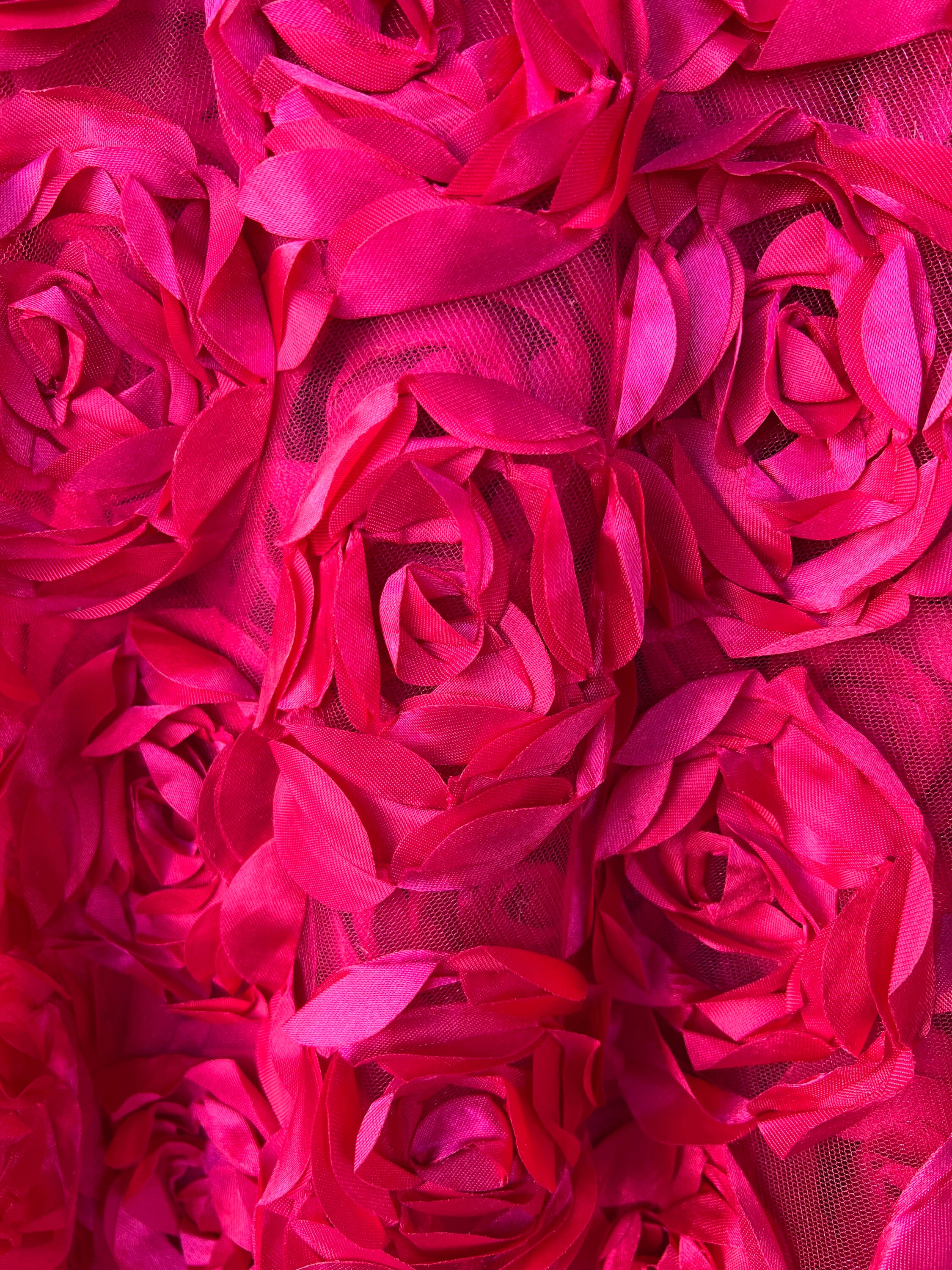Maci FUCHSIA 3D Floral Polyester Satin Rosette on Mesh Fabric by the Yard – 100
