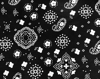 Bandana Annabella con estampado floral Paisley negro, tela de polialgodón, cortada a medida - 10115