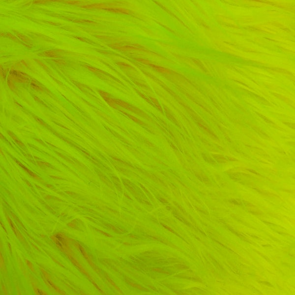 Eden NEON JAUNE VERT Shaggy Long Pile Soft Fausse Fourrure Tissu pour Fursuit, Costume Cosplay, Photo Prop, Garniture, Coussin, Artisanat