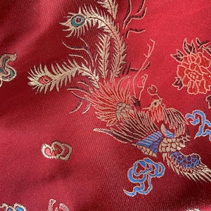 Hope DARK RED Dragon Brocade Chinese Satin Fabric by the Yard - 10040