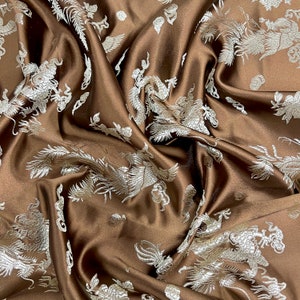Arisa BROWN Dragon Brocade Chinese Satin Fabric for Cheongsam/Qipao, Apparel, Costumes, Upholstery, Bags, Crafts - 10237
