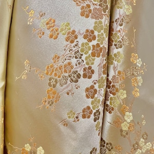 Kori GOLD BROWN Plum Blossom Floral Brocade Chinese Satin Fabric for Cheongsam/Qipao, Apparel, Costumes, Upholstery, Bags, Crafts - 10210