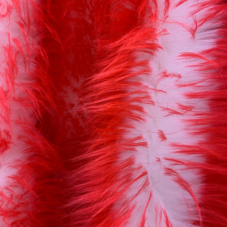 Bristol RED Tip Candy Shag Long Pile Soft Faux Fur Fabric for | Etsy