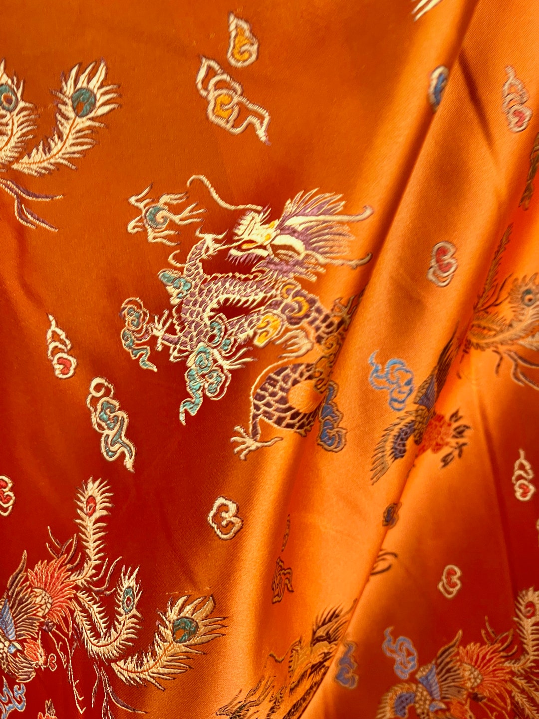 Hope ORANGE Dragon Brocade Chinese Satin Fabric by the Yard 10040 - Etsy