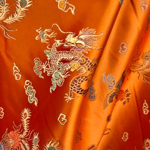 Hope ORANGE Dragon Brocade Chinese Satin Fabric by the Yard - 10040