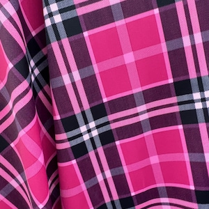 Clementine FUCHSIA Plaid Printed Nylon Spandex 4-way Stretch Medium Weight Fabric for Apparel, Swimwear, Activewear, Costumes, Crafts