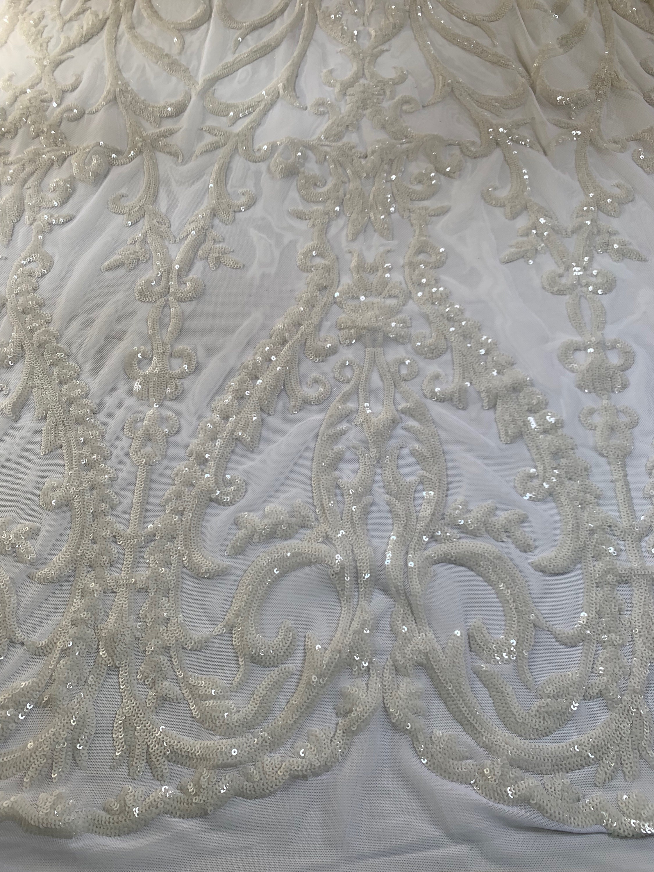 Esmeralda WHITE Sequins on Mesh Lace Fabric by the Yard - Etsy