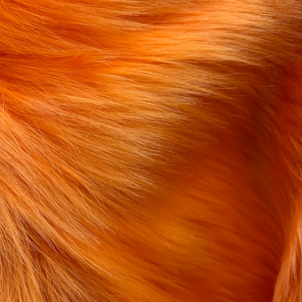 Sasha ORANGE 2 Inch Long Pile Soft Luxury Faux Fur Fabric Fursuit, Cosplay Costume, Photo Prop, Trim, Throw Pillow, Crafts