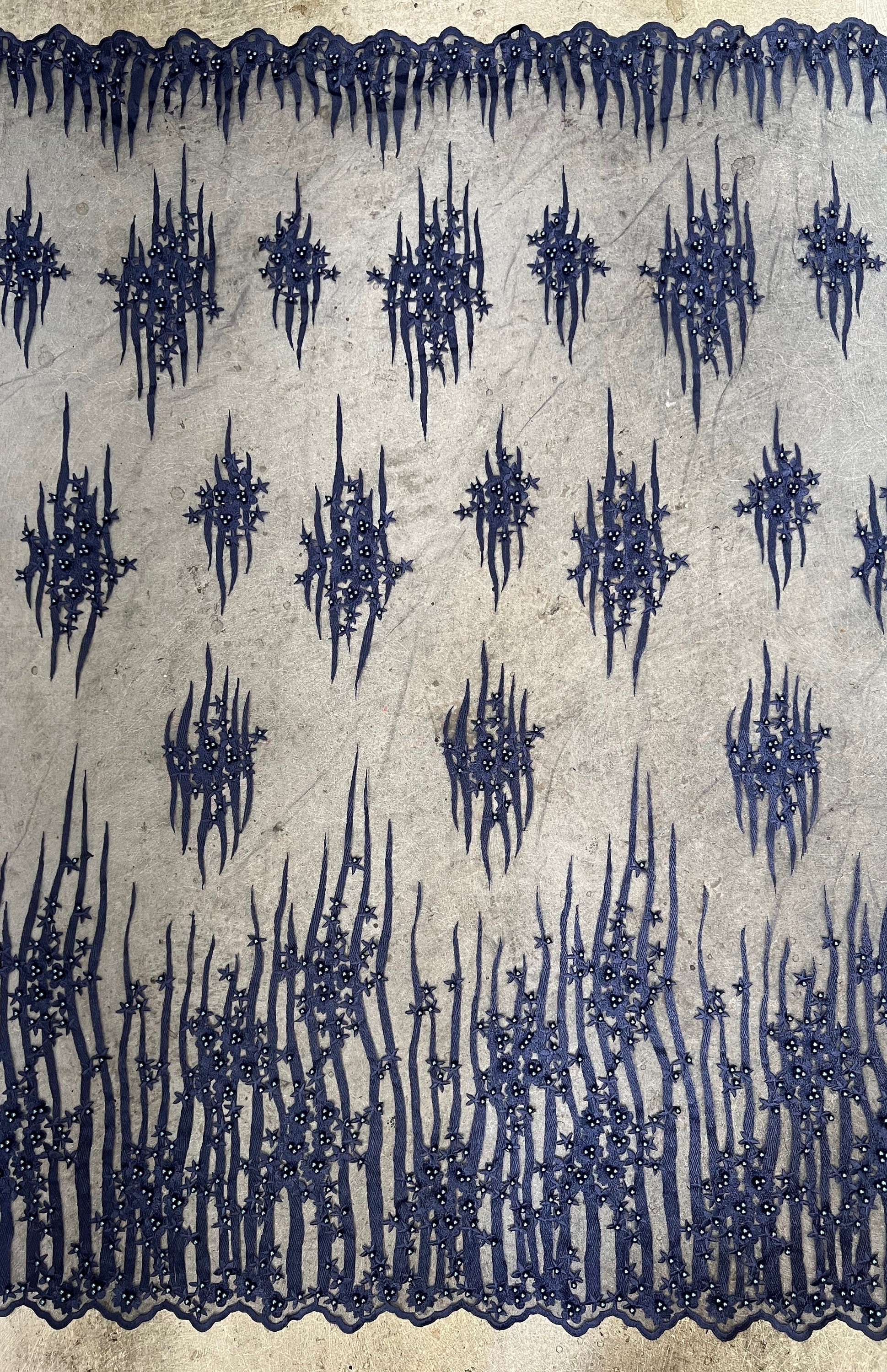 Kelsey NAVY BLUE Floral Beaded Lace Embroidery on Mesh Fabric | Etsy