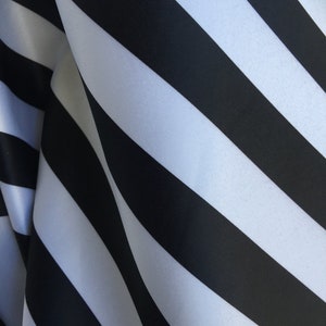 Ashlyn BLACK & WHITE 1&quot; Stripes Pattern Polyester Heavy Matte Satin Fabric by the Yard - 10084