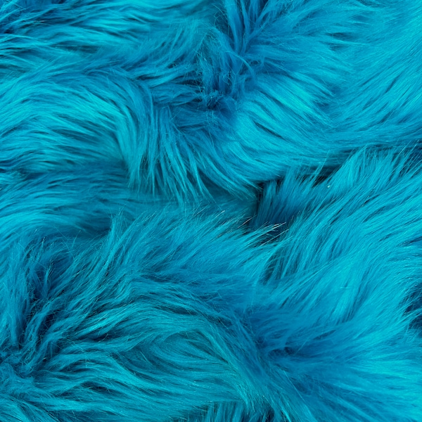 Sasha TURQUOISE Shaggy Long Pile Soft Faux Fur Fabric for Fursuit, Cosplay Costume, Photo Prop, Trim, Throw Pillow, Crafts