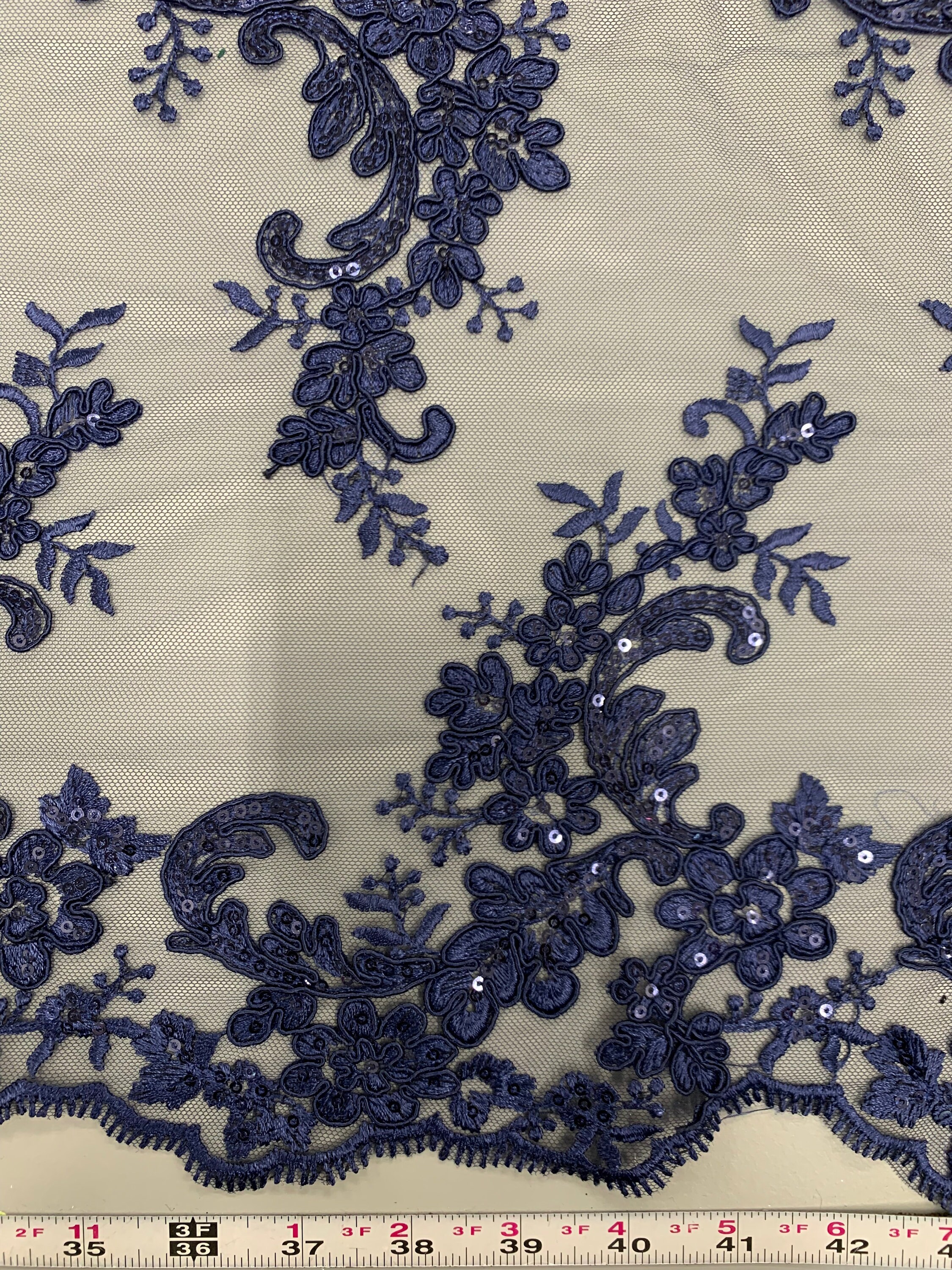 Cristina NAVY BLUE Polyester Floral Embroidery With Sequins on - Etsy