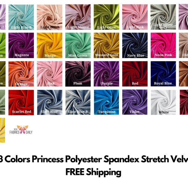 73 Colors Princess Polyester Spandex Stretch Velvet Fabric for Bows, Top Knots, Scrunchies, Clothes, Costumes, Crafts - NewFabricsDaily