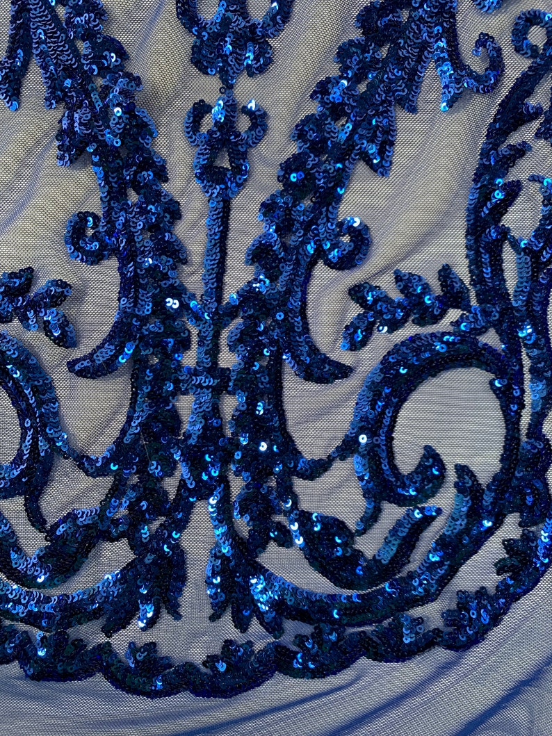 Esmeralda ROYAL BLUE Sequins on Mesh Lace Fabric by the Yard - Etsy