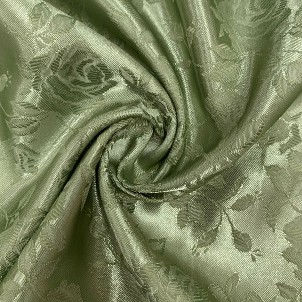 Kayla LIGHT OLIVE Polyester Floral Jacquard Brocade Satin Fabric by the Yard - 10004