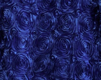 Rosette Fabric Flower Satin- Style 1601 3D Rosette Fabric by the yard Floral Satin Fabric Navy Satin Rosette Fabric