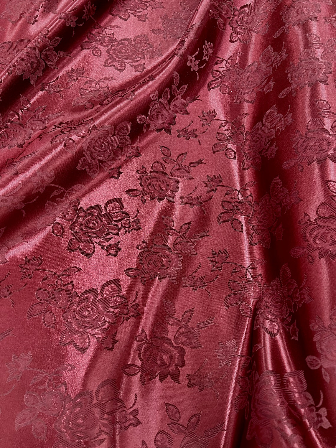 Kayla BURGUNDY Polyester Floral Jacquard Brocade Satin Fabric - Etsy