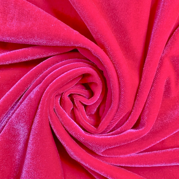 Princess HOT PINK Polyester Spandex Stretch Velvet Fabric by the Yard for Tops, Dresses, Skirts, Dance Wear, Costumes, Crafts - 10001