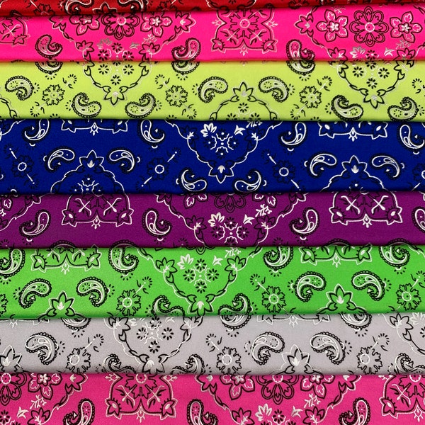 Monica 4-way Stretch BANDANA Print with Silver Metallic Lurex Accent on Spandex Fabric by the Yard - 10182