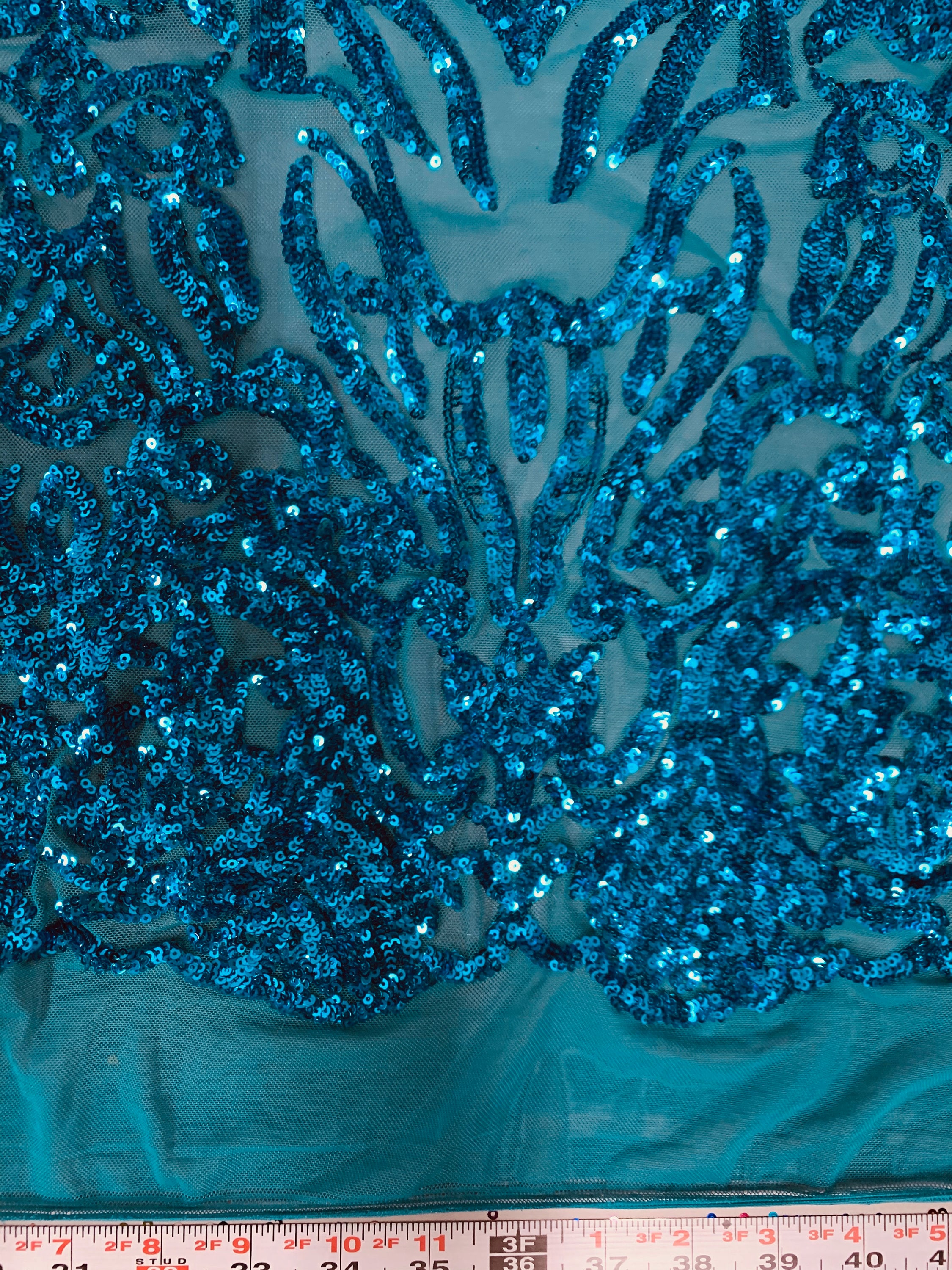 Phoebe TURQUOISE Sequins on Mesh Lace Fabric by the Yard - Etsy