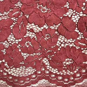 Summer BURGUNDY Floral Pattern Double Dyed Flat Lace on Mesh Fabric by ...