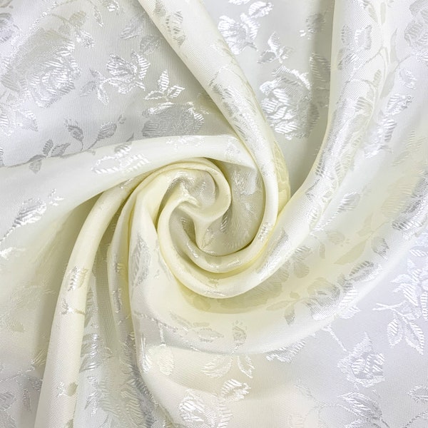 Kayla IVORY Polyester Floral Jacquard Brocade Satin Fabric by the Yard - 10004