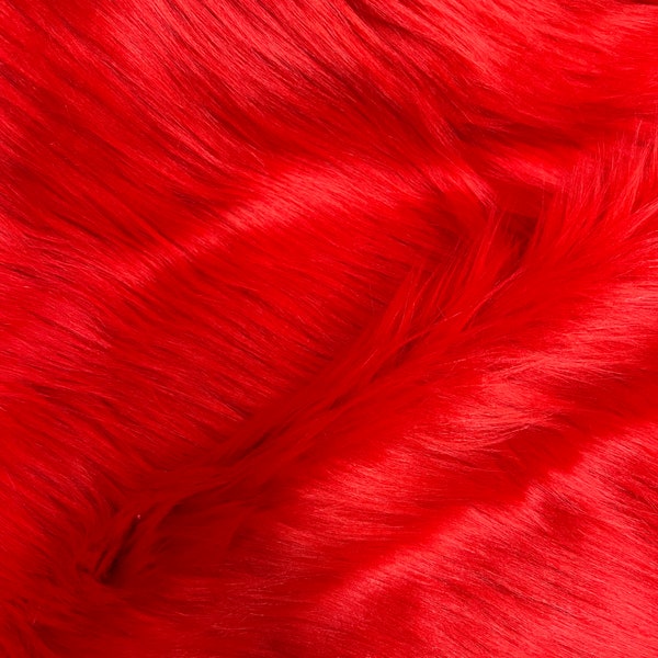 Eden RED Shaggy Long Pile Soft Faux Fur Fabric for Fursuit, Cosplay Costume, Photo Prop, Trim, Throw Pillow, Crafts