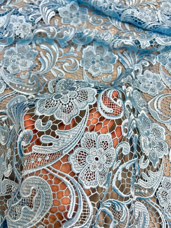 Maggie LIGHT BLUE Guipure Venice Heavy Lace Fabric by the Yard - 10019