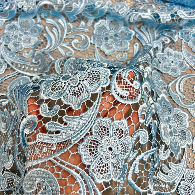 Guipure Lace Fabric - White - Guipure Design Floral Lace Fabric Sold by The Yard main image 0
