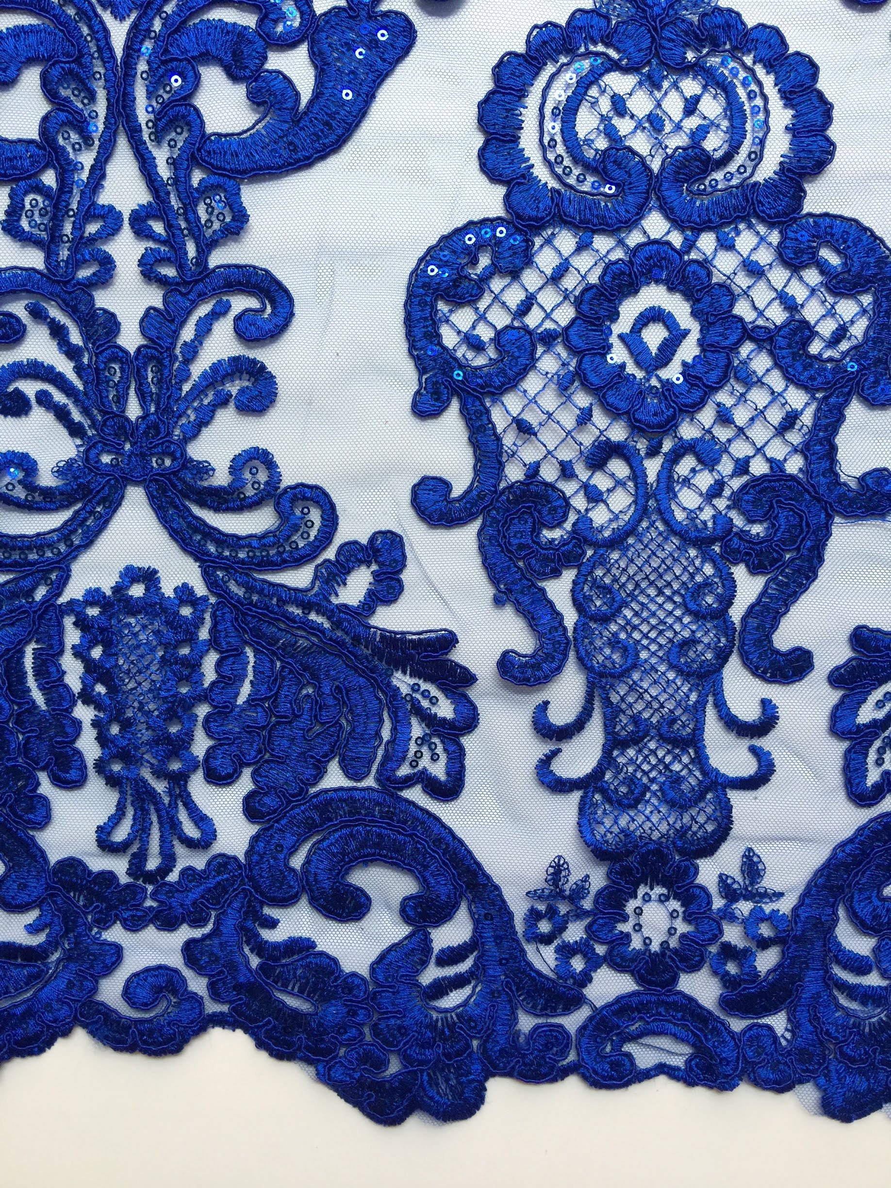 Vivian ROYAL BLUE Polyester Embroidery With Sequins on Mesh - Etsy