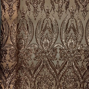 Alaina BRONZE Curlicue Sequins on Mesh Lace Fabric by the Yard - 10018