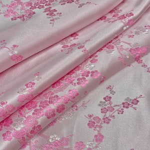 Kori LIGHT PINK Plum Blossom Floral Brocade Chinese Satin Fabric na cheongsam/qipao, odzież, kostiumy, tapicerkę, torby, rękodzieło - 10210