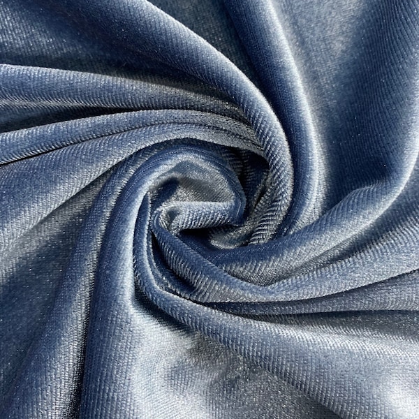 Princess SLATE BLUE Polyester Spandex Stretch Velvet Fabric by the Yard for Tops, Dresses, Skirts, Dance Wear, Costumes, Crafts - 10001