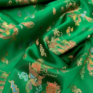 Hope GREEN Dragon Brocade Chinese Satin Fabric by the Yard - 10040