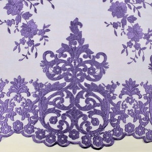 Teagan LAVENDER Damask Design Embroidered on Mesh Lace Fabric by the Yard - 10027