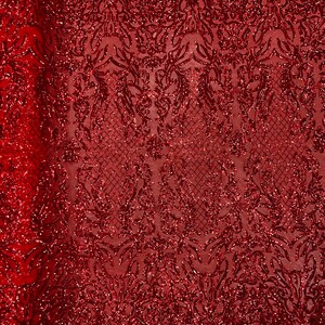 Phoebe RED Sequins on Mesh Lace Fabric by the Yard 10062 - Etsy