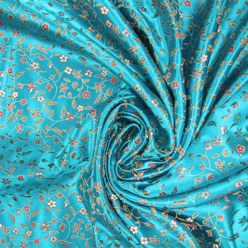 Brynn SILVER Paisley Floral Brocade Chinese Satin Fabric by - Etsy