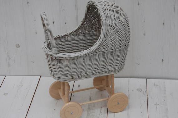 grey wicker dolls pram