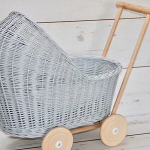 grey wicker dolls pram