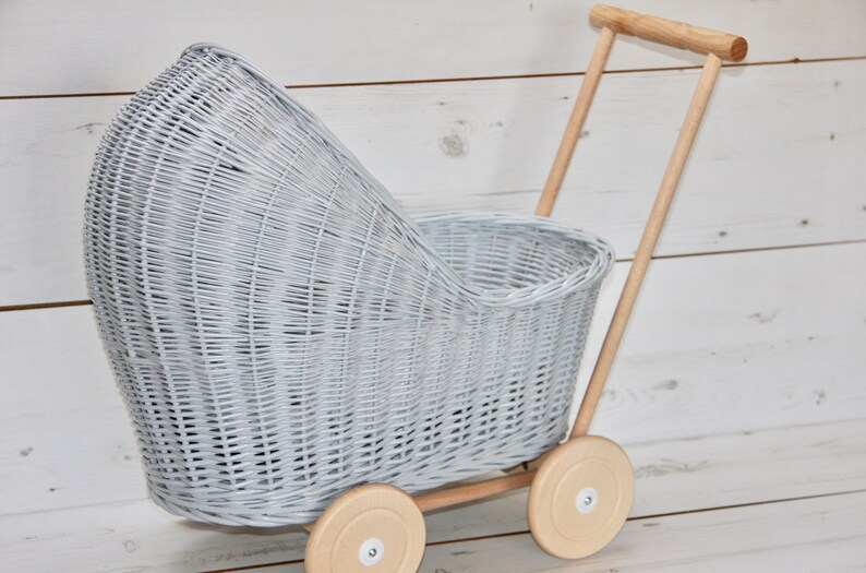 grey wicker pram