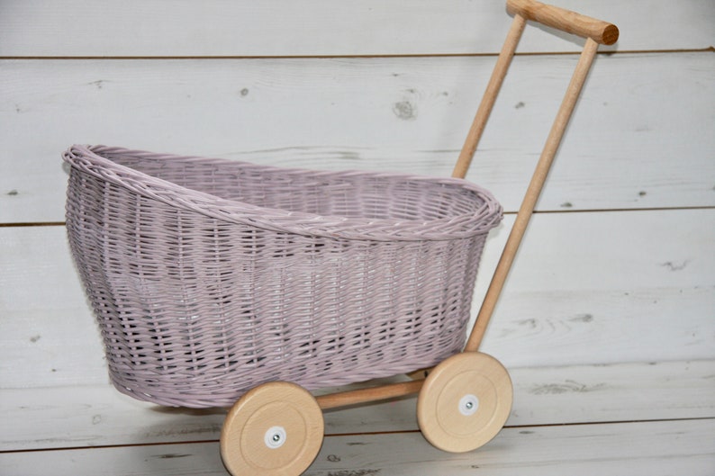 grey wicker dolls pram