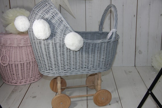grey wicker pram